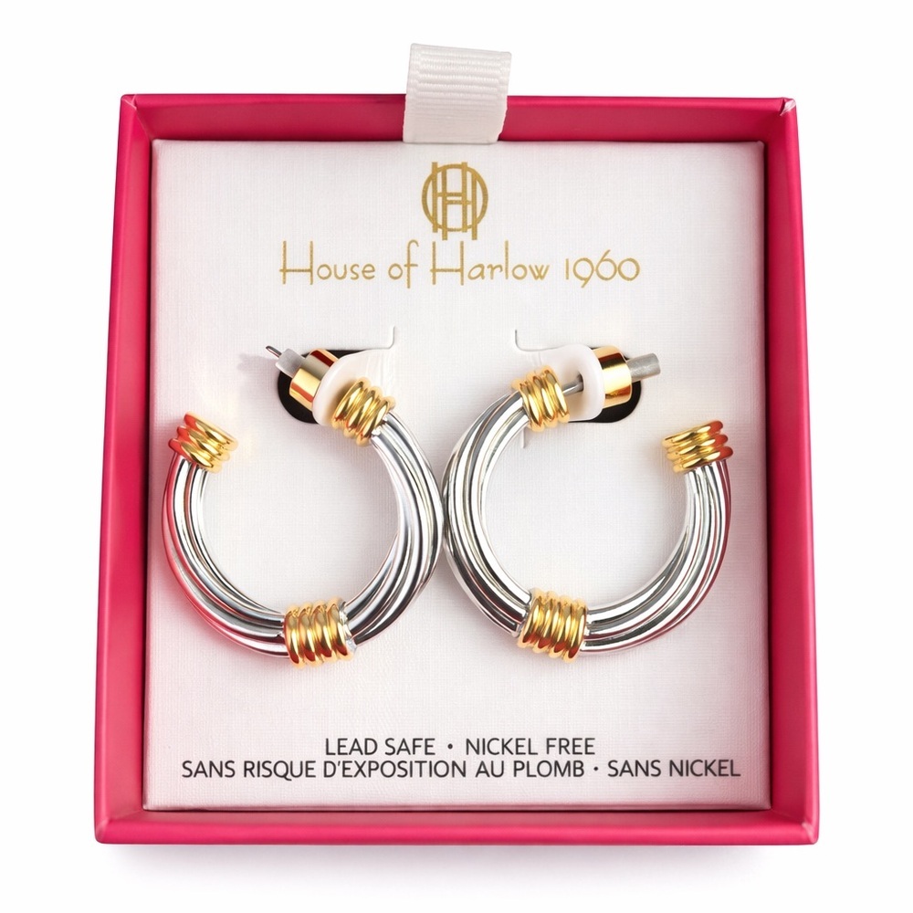 House of Harlow 1960 Statement Two-Tone Hoop Earrings – New With Box
